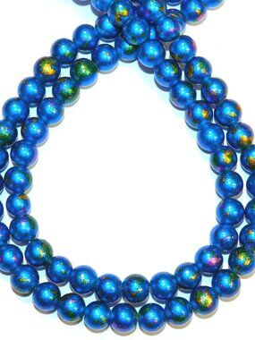 New Blue Metallic Multi-Color Graffiti Drawbench 8mm Round Glass Beads 31" G4266
